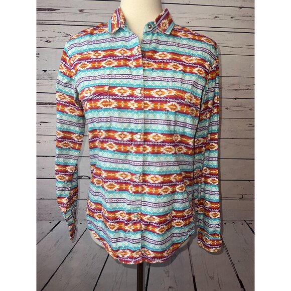 Panhandle Western Top Womens‎ Medium Aztec Southwest Pearl Snap Cowgirl Rodeo - Picture 1 of 12
